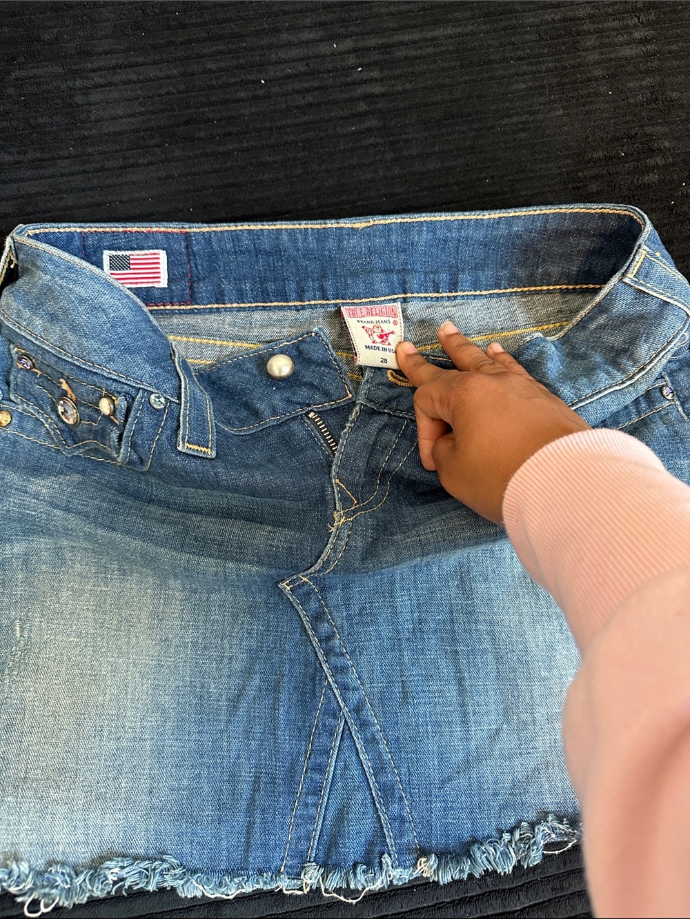 True Religion Blue Denim Mini Skirt with Frayed Hem
